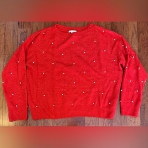 ✨ H&M Red Pearl Embellished Sweater – Size Small – EUC ✨